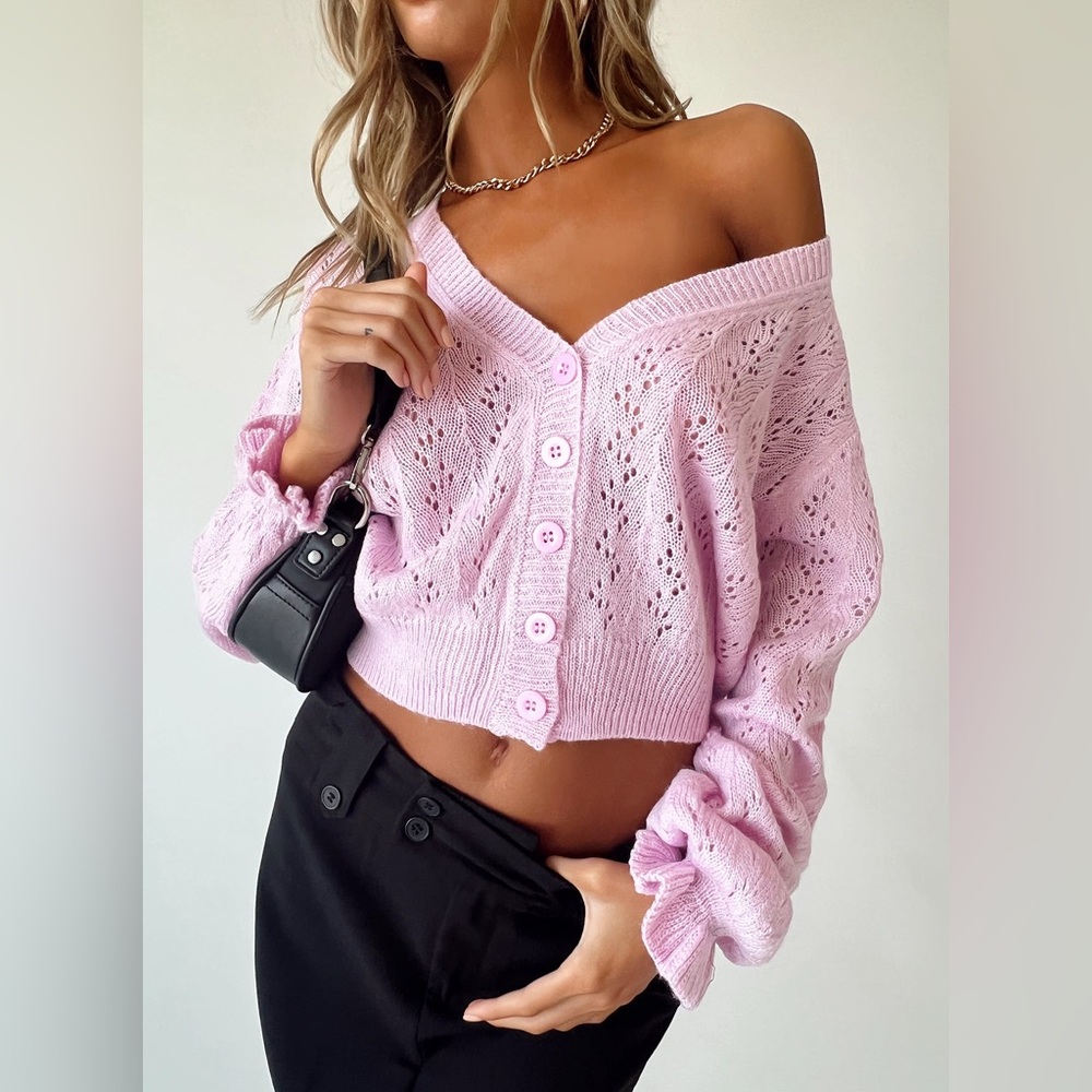 sold 
Princess Polly Lyric Pink Knit Cropped Cardigan Sweater